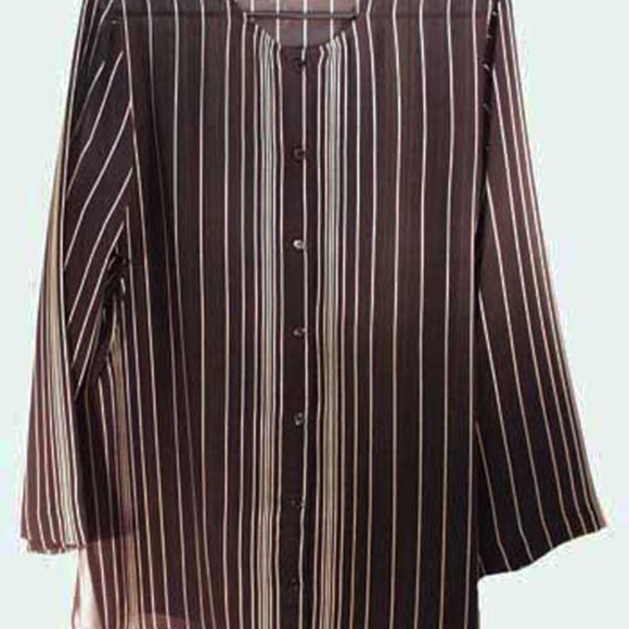 SHEER BLOUSE, LONG SLEEVES, BLACK/GOLD, MISSES 14, FINE VERTICAL STRIPES, - Picture 1 of 3